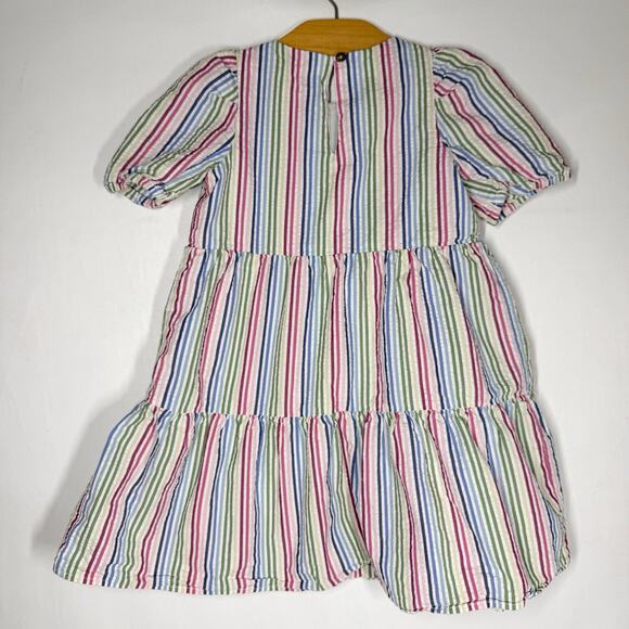 Crewcuts Girls Puff Sleeve Dress Rainbow Seersucker Size 5 Sun A Line Tiered - Picture 5 of 6